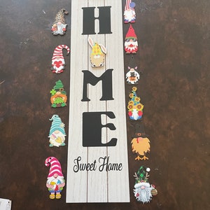 Gnome Interchangeable Home Sign for Front door Vertical seasonal Farmhouse gift for wall decor family home gift