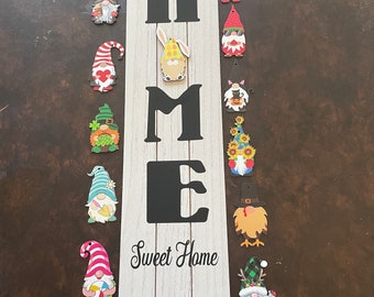 Gnome Interchangeable Home Sign for Front door Vertical seasonal Farmhouse gift for wall decor family home gift