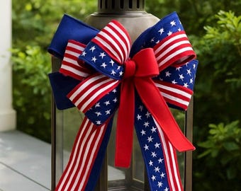 Red white blue bows, Fourth of July lantern bows, memorial wreath decoration,  seasonal tree decor, package embellishing, 250th America 2026