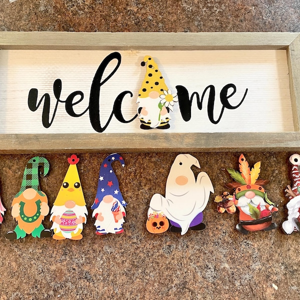 Welcome interchangeable gnome sign gift for holiday wall decor sign for birthday wall sign wedding family gift decoration house warming