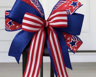 Fourth of July Patriotic bow, lantern bows, wreath decoration,  seasonal tree decor, package embellishing, seasonal tree topper