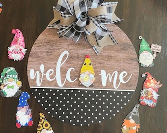 Interchangeable welcome gnome sign for front door home decor new home sign seasonal decor hanger great for wedding gift for her birthday