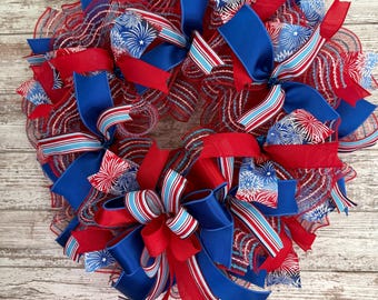 Fourth of July wreath front door decor holiday seasonal red white door hanger patriotic living room decoration for home decor