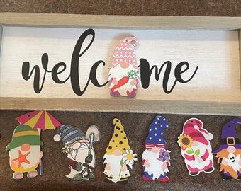 Welcome sign seasonal Gnome Interchangeable sign for home gift for mom nursing home wall decor Birthday gift for new home all year gift