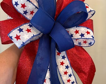 Patriotic bows, Fourth of July lantern bows, wreath decoration,  memorial day bow, seasonal tree decor, package embellishing