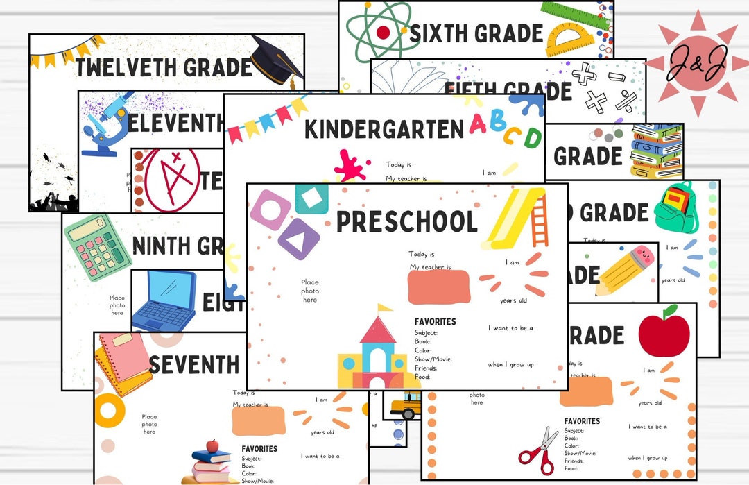 School Memory Sheet Set – Preschool to Senior Year (digital Download ...