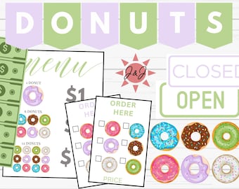 Donut Shop Pretend Play Kit, Printable Menu, Order Forms (Digital Download)