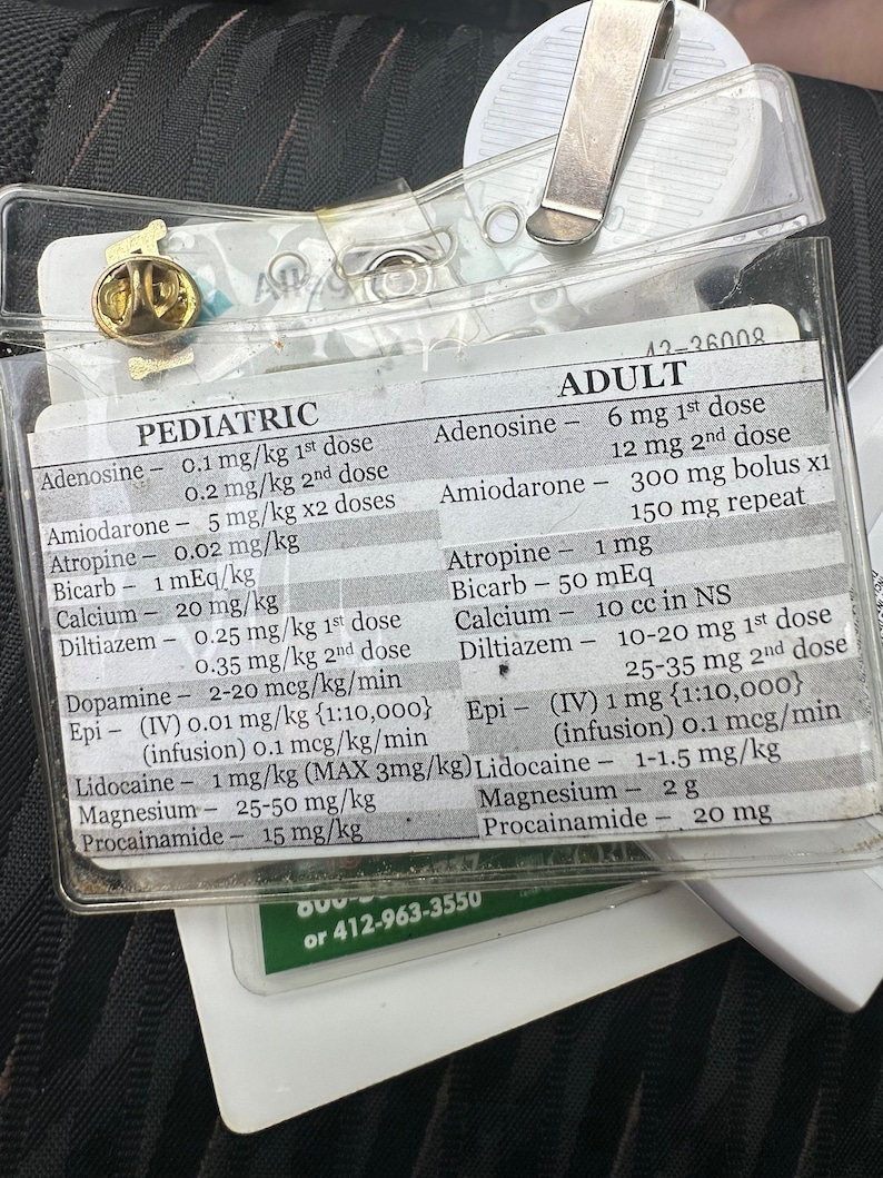 Acls Insert ACLS & PALS Medication Badge Insert. - Etsy