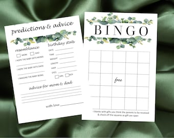 Greenery Baby Shower Extras, baby shower games: bingo/ predictions/ diapers/ books