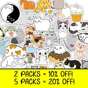 Peut inclure: Une collection d'autocollants de chat colorés représentant différentes poses et expressions. Les autocollants sont parfaits pour décorer les ordinateurs portables, les bouteilles d'eau, les journaux et plus encore.  2 PACKS = 10% OFF! 5 PACKS = 20% OFF!