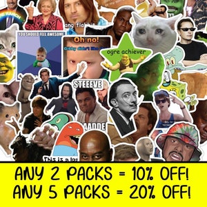Pack de 50 ou 25 autocollants drôles Internet Meme réutilisables de haute qualité | Cadeau/cadeau parfait !
