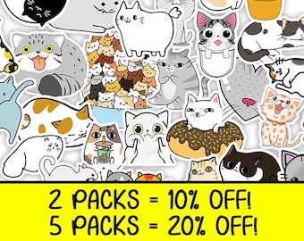 Pack of 50 or 25 High Quality Reusable Cute Cat / Kitten Stickers | Perfect Gift / Present!