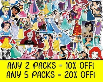 Pack of 50 or 25 High Quality Reusable Disney Princess Stickers | Perfect Gift / Present!