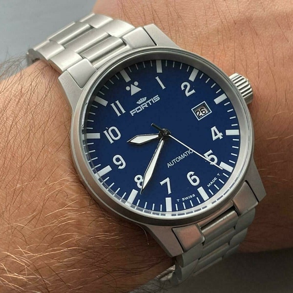 Fortis Flieger Pilot 25J Automatic Day/Date Blue Dial Gents Watch