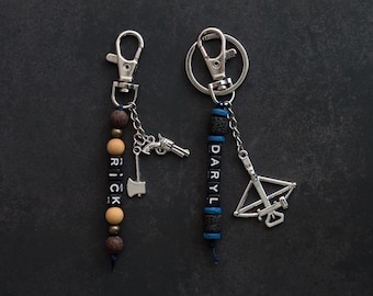 Rick Grimes Daryl Dixon themed keychain with wings or crossbow Asskicker, backpack handbag keyring cosplay TWD fandom gift ideas