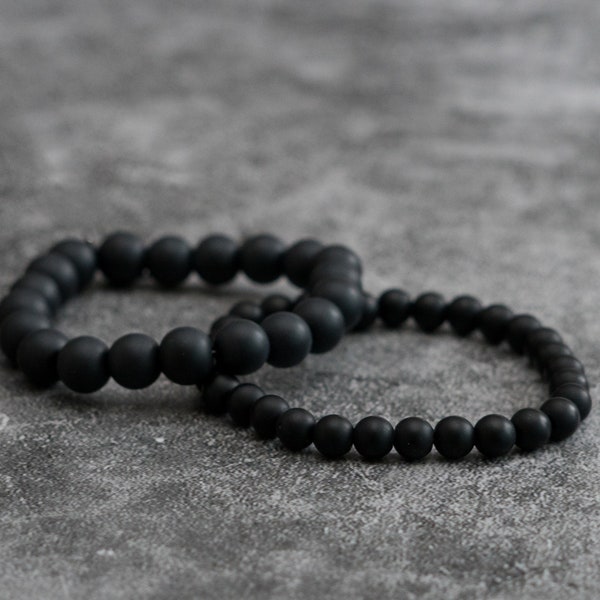 All black bead bracelet matte black bead black hematite custom size bracelet for women teens men's bracelets 6 mms 8 mms black bracelets