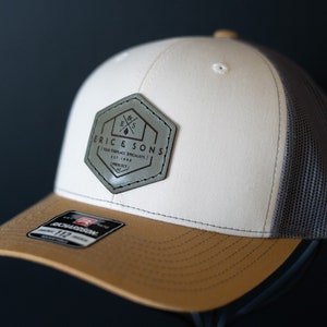 Custom Leather Patch Hat | Richardson 112 Hat | Leather Patch Hats | Laser Engraved | Custom Logo | Business Merch