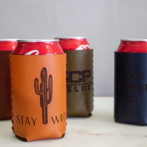 Personalized Hand-stitched Leather Can Cooler Holder | Custom Groomsmen Personalized Gifts | Laser Engraved Can Cooler | Beer Can Holder