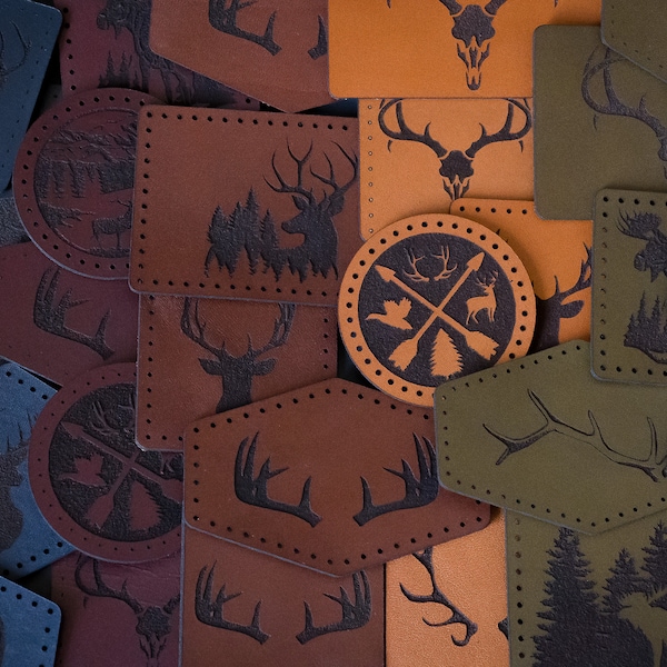 Custom Leather Hunting/Antler Patches | Custom Leather Patches | Engraved Leather Patches | Engraved Leather | Patches For Hats