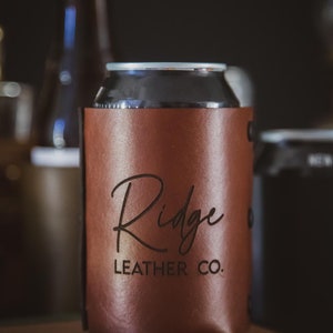 Personalized Riveted Leather Can Cooler Holder | Groomsmen Personalized Gifts | Laser Engraved Can Cooler | Beer Can Holder | Bottle Holder