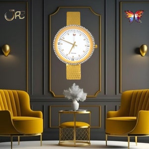 Luxury Gold Watch Designer Clock  Modern Boho Wall Art Gold Crystal Wall Decorative Clock, Luxury Wall Accent Clock Living Room Office Foyer