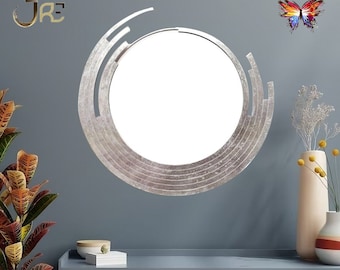 Luxury Silver Crescent Mirror Decorative Silver Mirror Chrome Class Luxury Designer Mirror Sunburst Modern Boho Wall Art Accent Mirror