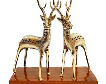Dhokra Brass Deer (Pair), Dhokra Craft, Dokra Art, Brass Tabletop Décor, Luxury Tabletop Décor, Brass Figurine, Brass Collectible, Brass Art