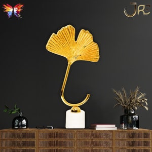 Luxury Gold Leaf Tabletop Accent Sculpture Statue Decor, Luxury Modern Designer Art Showpiece Sculpture Luxury Christmas Gift Corporate Gift