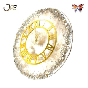 Luxury Gold Resin Art Wall Clock Crystal Large Wall Accent Decorative Clock Modern Abstract Epoxy Unique Boho Wall Art Clock Luxury Gift
