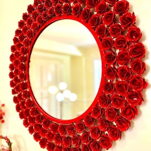 Luxury Valentines Day Gift Red Rose Mirror Red Boho Wall Art Valentines Day Decor Red Decorative Mirror Rose Day Gift Red Wall Accent Mirror