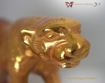 Luxury Gold Jaguar Sculpture Statue Artwork Decor Luxury Tabletop