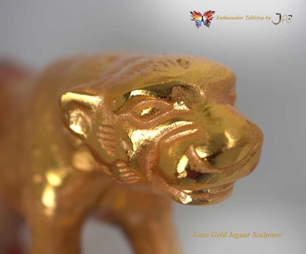 Luxury Gold Jaguar Sculpture Statue Artwork Decor Luxury Tabletop