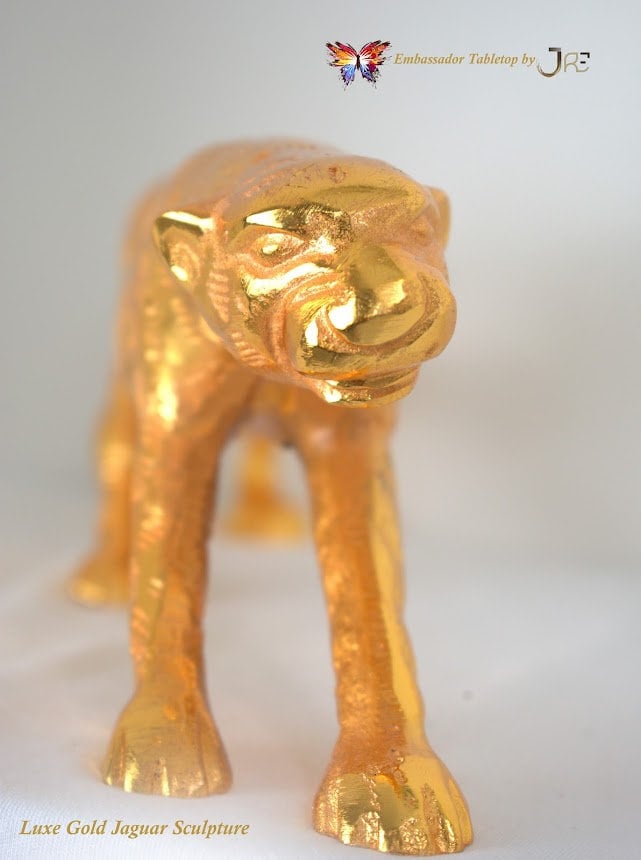Luxury Gold Jaguar Sculpture Statue Artwork Decor Luxury Tabletop
