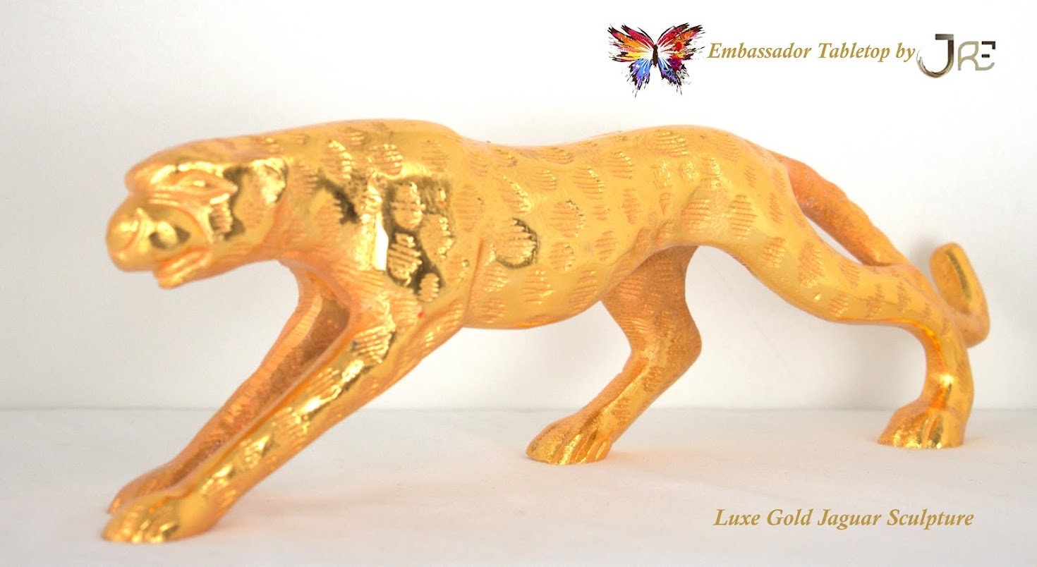 Luxury Gold Jaguar Sculpture Statue Artwork Decor Luxury Tabletop
