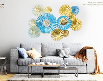 Blue Gold Plate Wall Decor Gold Wall Art, Gold Metal Art, Luxury Designer Wall Hanging, Gold Wall Accent, Gold Decorative Boho Wall Art