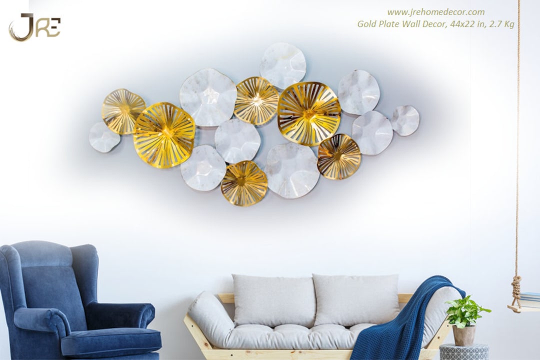 Gold Plate Wall Decor Gold Wall Art, Gold Metal Art, Gold Art Decor