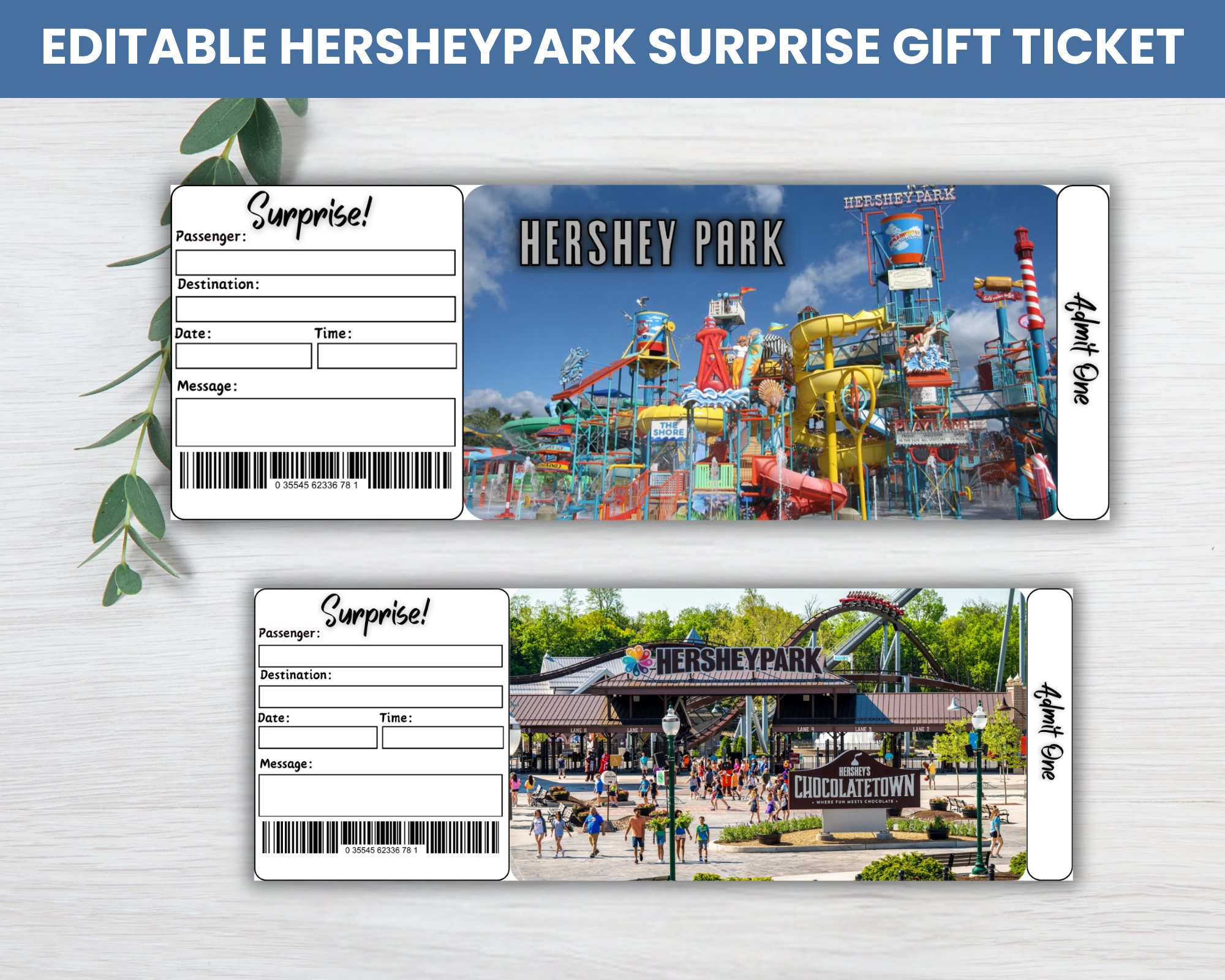 Editable Hershey Park Surprise Ticket Template, Trip Reveal Tickets, Gift Ticket, Printable Ticket, Boarding Pass Template, Instant Download
