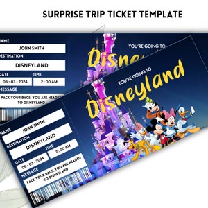 Printable Disneyland Surprise Ticket Template, Disneyworld Trip, Gift Reveal, Birthday Gift, Editable Boarding Pass, Instant Download, image 2