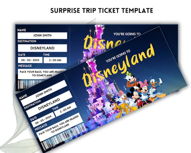 Printable Disneyland Surprise Ticket Template, Disneyworld Trip, Gift Reveal, Birthday Gift, Editable Boarding Pass, Instant Download, image 2