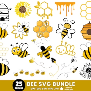 Bee Svg Bundle, Honey Bee Svg, Honeycomb Svg, Bee Clipart, Cute Bee Svg, Queen Bee Svg, Bee Png, Svg Files For Cricut, Instant Download