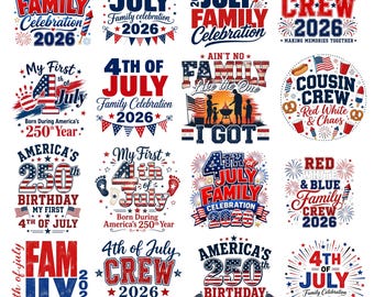 PNG de familia para el 4 de julio de 2026, paquete PNG de familia patriótica, diseños de equipo para el Día de la Independencia, PNG de camisetas familiares a juego, imágenes prediseñadas de la celebración del 250 aniversario de EE. UU.