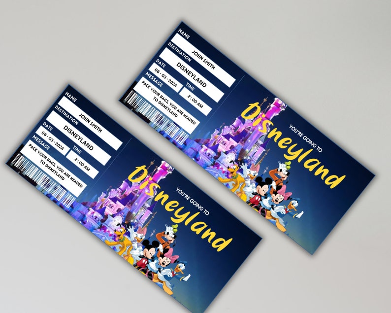 Printable Disneyland Surprise Ticket Template, Disneyworld Trip, Gift Reveal, Birthday Gift, Editable Boarding Pass, Instant Download, image 4