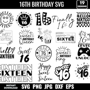 16th Birthday Svg Bundle, Sixteen Svg, 16th Birthday Png, Sixteen Birthday Png, Birthday Shirt Svg, Svg Files For Cricut, Instant Download
