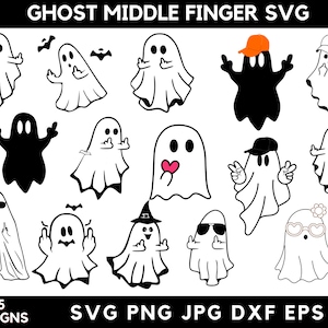 Ghost Middle Finger Svg Bundle, Halloween Svg Png, Ghost Middle Finger Clipart Shirt Svg, Silhouette, Svg Files For Cricut, Instant Download