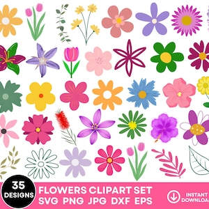 Blumen Clipart Set, bunte Blumen, Blumen Png, süße Blumen Png, Partydekoration, Blumen Aufkleber Png, Sublimation, sofort Download