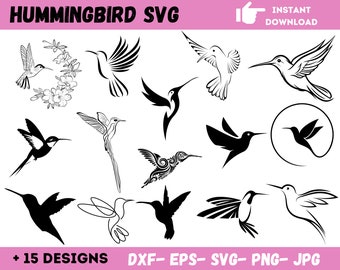 Paquete de Svg de colibrí, Colibrí Png, Pájaro Svg, Svg para camisa, Silueta Svg, Archivo Svg, Archivos de corte Svg, Svg para Cricut, Descarga instantánea