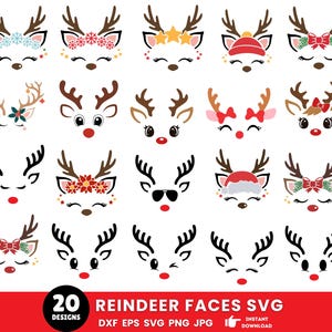 Christmas Reindeer Faces Svg Png Bundle, Girl Reindeer Svg, Christmas Svg, Boy Reindeer Svg, Christmas 2024 Svg, Instant Download