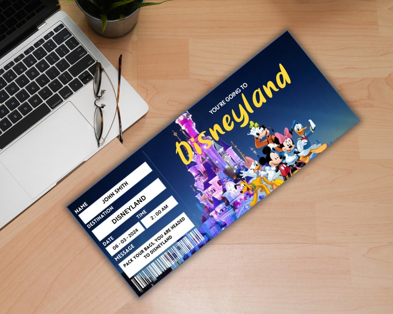 Printable Disneyland Surprise Ticket Template, Disneyworld Trip, Gift Reveal, Birthday Gift, Editable Boarding Pass, Instant Download, image 8
