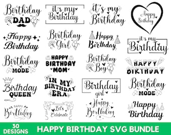 Happy Birthday Svg Bundle, Birthday Svg, Birthday Girl Svg, Birthday Shirt Svg, Birthday Gift Svg, Svg Files For Cricut, Instant Download