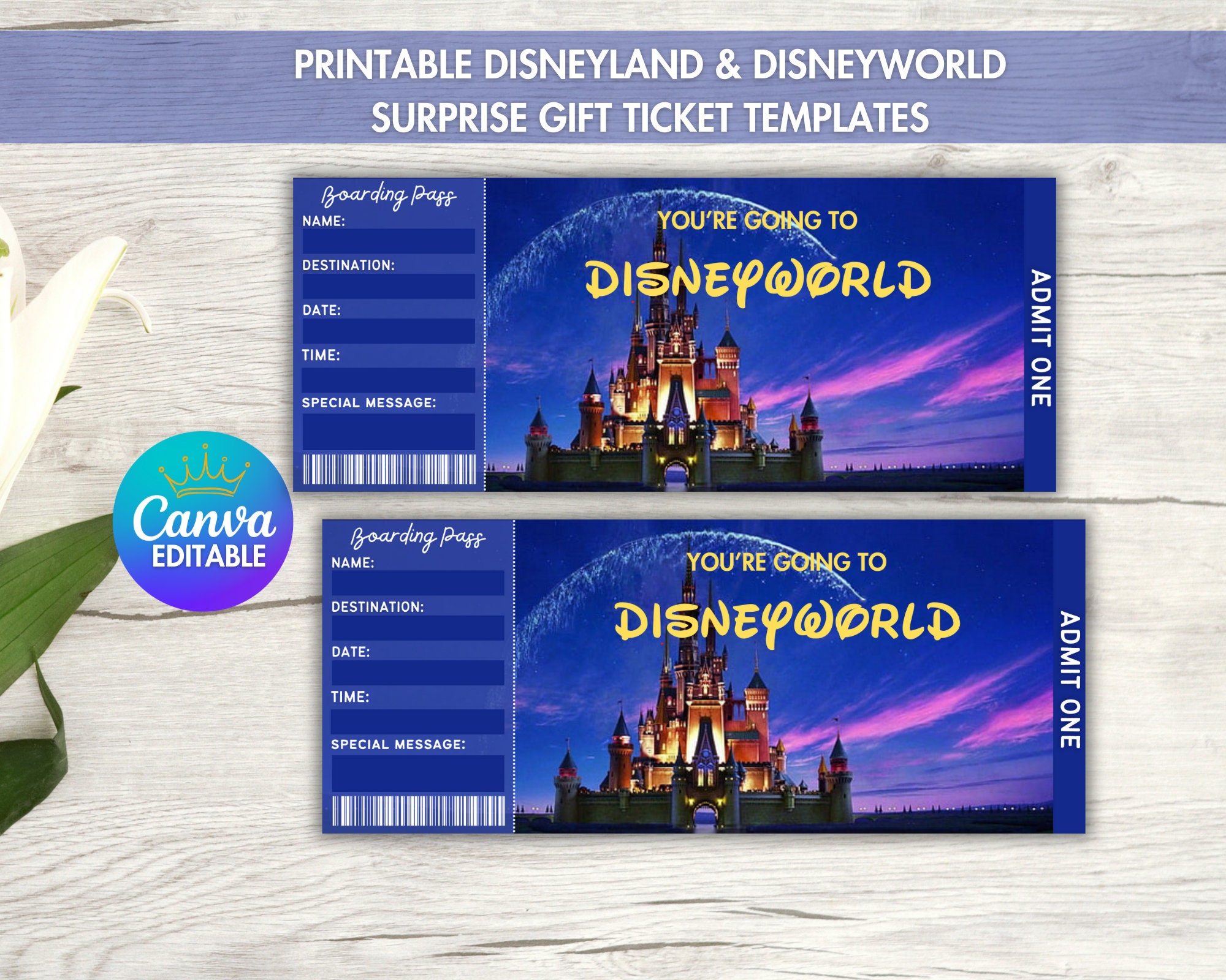 Printable Disneyland Surprise Ticket Template, Disneyworld Trip, Gift ...